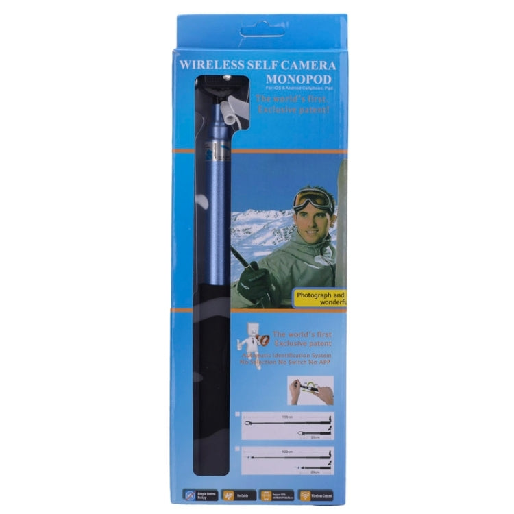 Portable Aluminium Alloy Selfie Stick Monopod Extendable Handheld Holder, Max Length: 100cm(Blue)