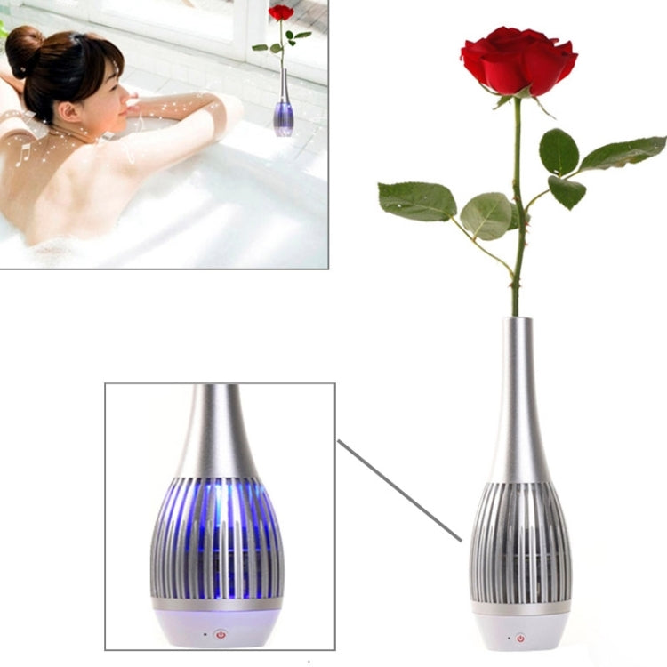 Portable Flower Vase Bluetooth Speaker with LED Light and Handsfree Function(Silver)
