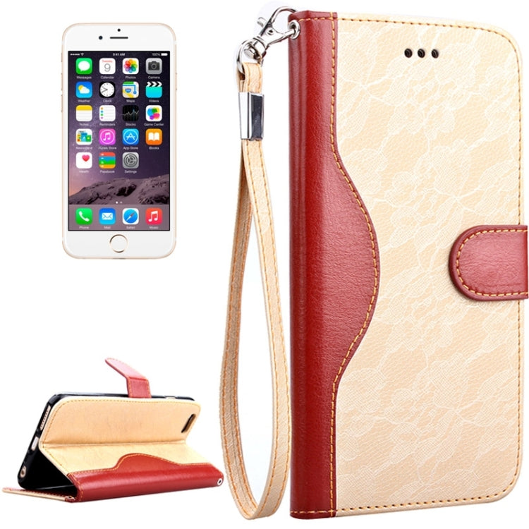 For iPhone 6 Lace Texture Contrast Color Leather Case with Holder & Card Slots & Wallet & Lanyard