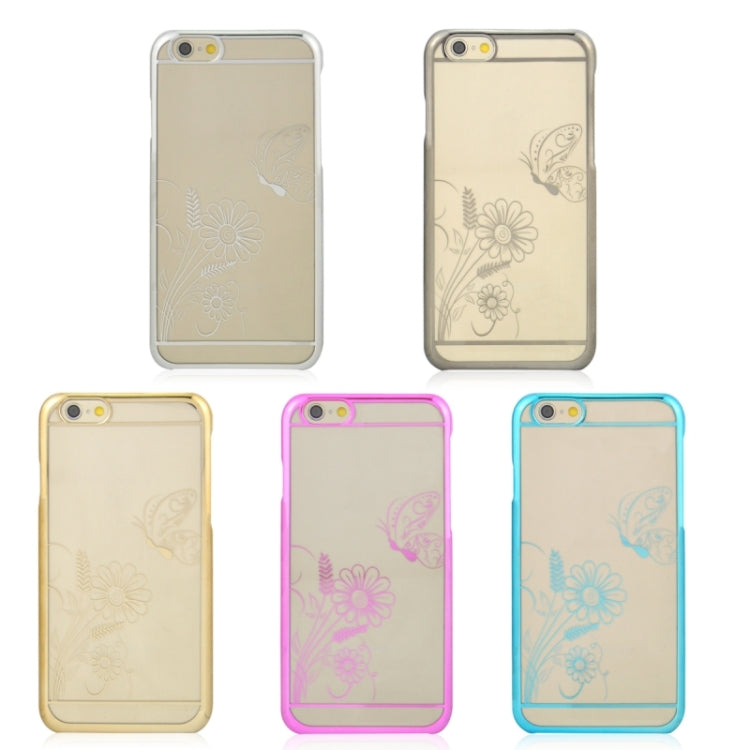 4.7 Inch Colorful Butterfly and Flowers Pattern Ultra Thin Plating Border Transparent Plastic Back Cover Case for iPhone 6 & 6S