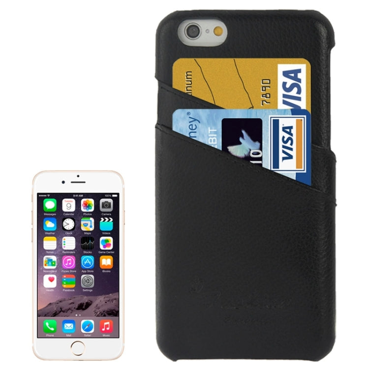 For iPhone 6 Litchi Texture Leather Back Cover Case with Card Slots and Fashion Logo