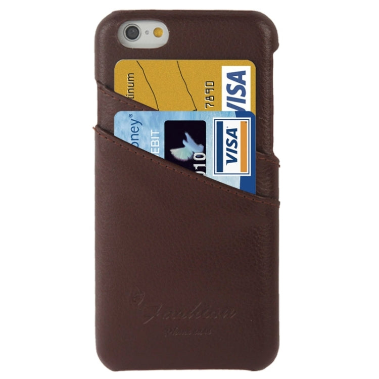 For iPhone 6 Litchi Texture Leather Back Cover Case with Card Slots and Fashion Logo
