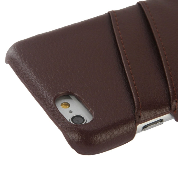 For iPhone 6 Litchi Texture Leather Back Cover Case with Card Slots and Fashion Logo