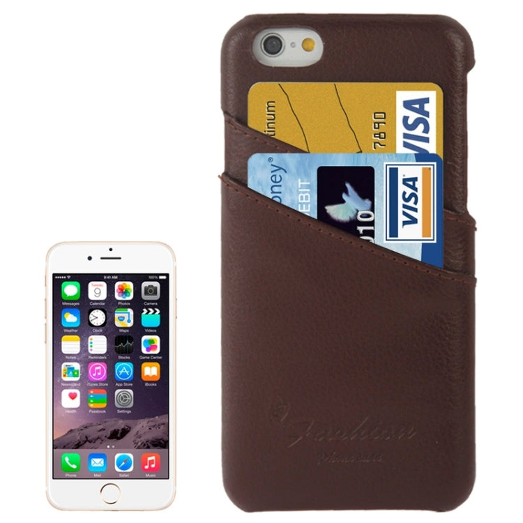 For iPhone 6 Litchi Texture Leather Back Cover Case with Card Slots and Fashion Logo