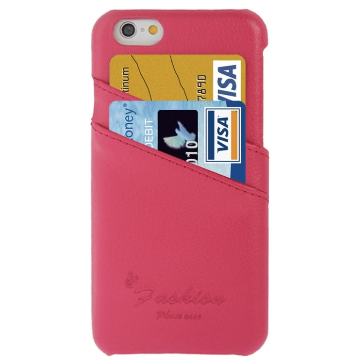 For iPhone 6 Litchi Texture Leather Back Cover Case with Card Slots and Fashion Logo