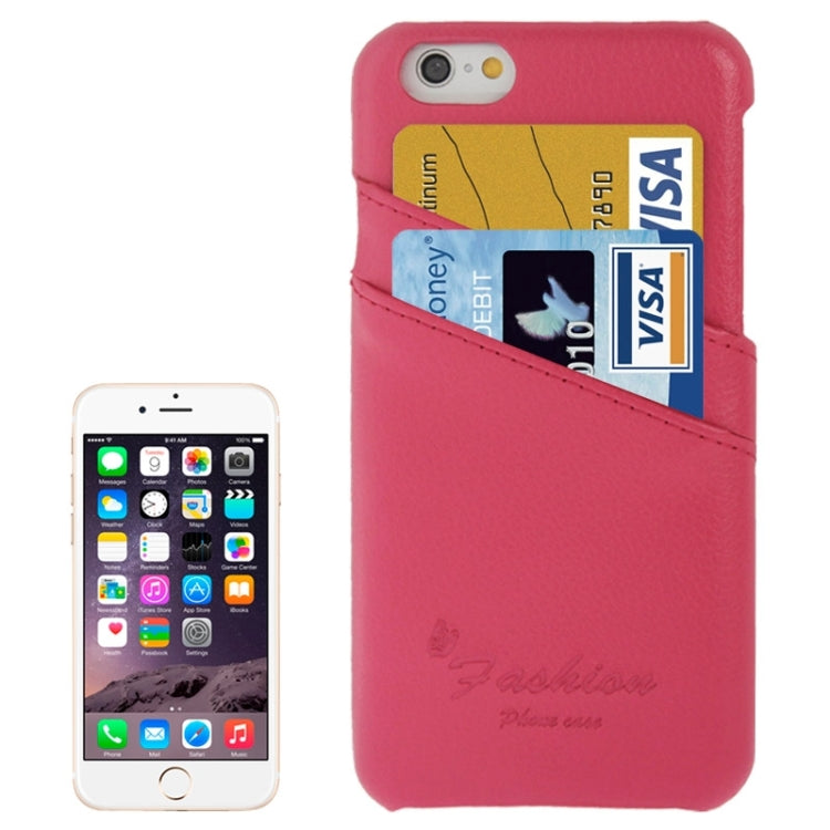 For iPhone 6 Litchi Texture Leather Back Cover Case with Card Slots and Fashion Logo