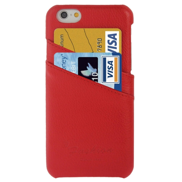 For iPhone 6 Litchi Texture Leather Back Cover Case with Card Slots and Fashion Logo
