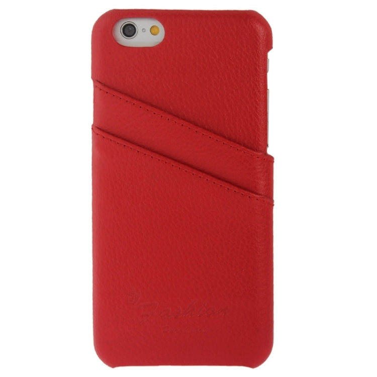 For iPhone 6 Litchi Texture Leather Back Cover Case with Card Slots and Fashion Logo