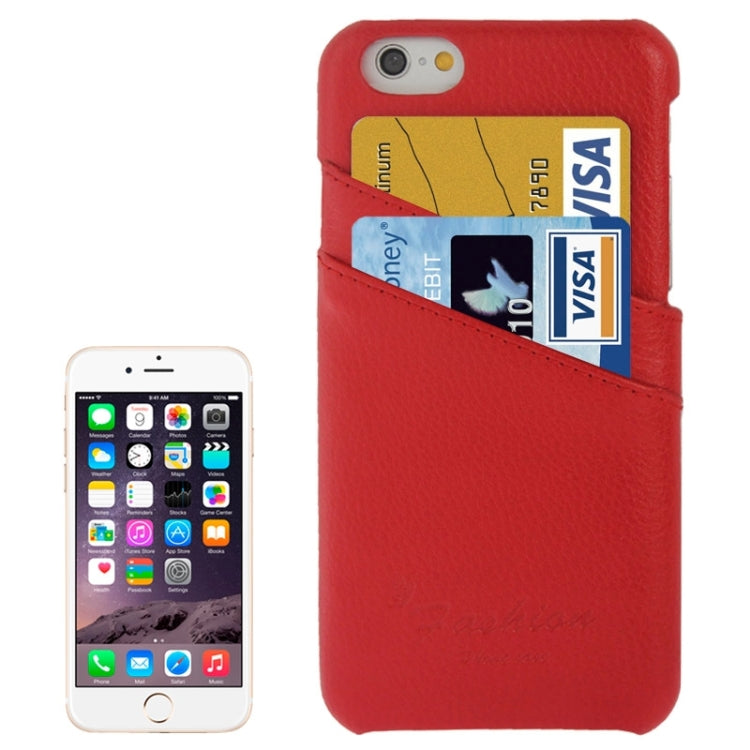 For iPhone 6 Litchi Texture Leather Back Cover Case with Card Slots and Fashion Logo