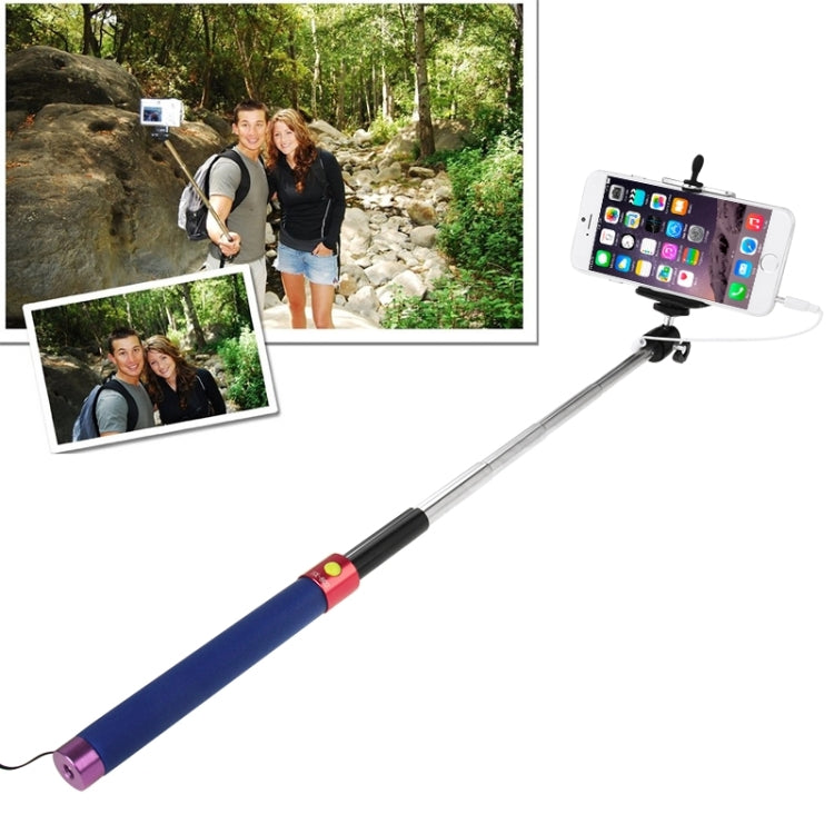Portable Wire Controlled Selfie Stick Monopod Extendable Handheld Holder, Max Length: 1m(Dark Blue)