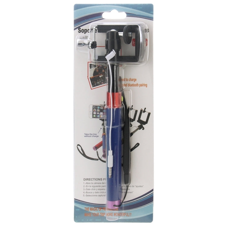 Portable Wire Controlled Selfie Stick Monopod Extendable Handheld Holder, Max Length: 1m(Dark Blue)