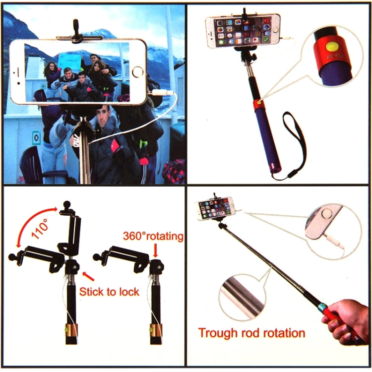 Portable Wire Controlled Selfie Stick Monopod Extendable Handheld Holder, Max Length: 1m(Dark Blue)
