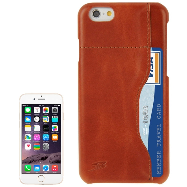 FADDIST Waxed Genuine Cow Leather Back Cover Case with Card Slot for iPhone 6 & 6S(Brown)
