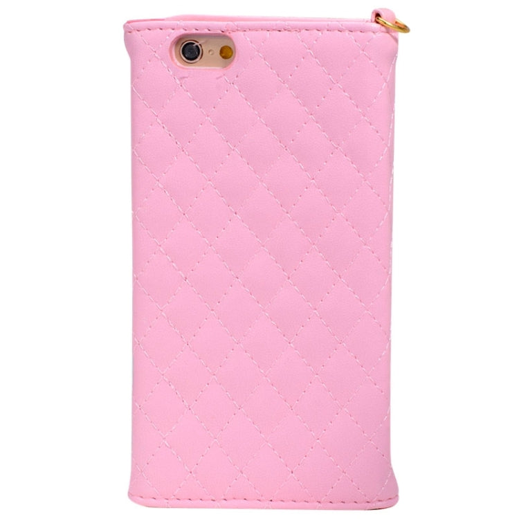 Plaid Texture Sheepskin Diamond-encrusted Bowknot Button Flip Leather Case with Card Slots & Wallet & Holder & Lanyards for iPhone 6 & 6S