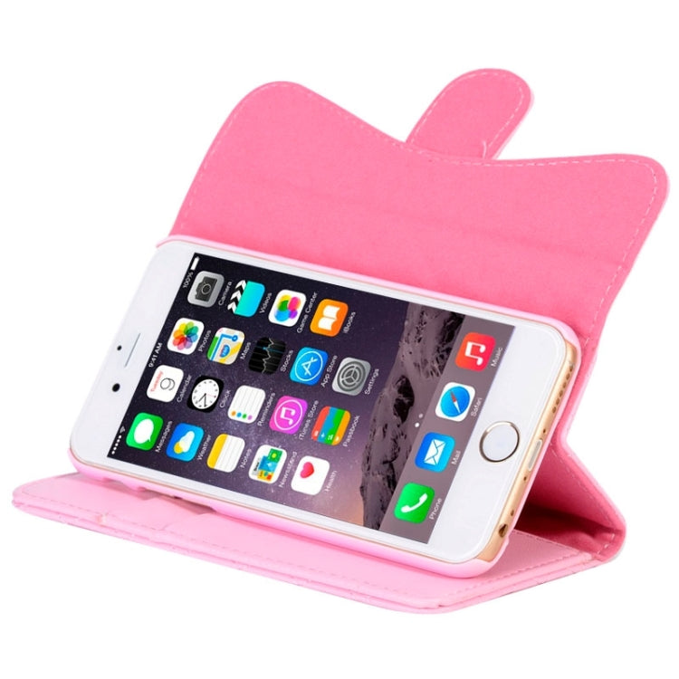 Plaid Texture Sheepskin Diamond-encrusted Bowknot Button Flip Leather Case with Card Slots & Wallet & Holder & Lanyards for iPhone 6 & 6S