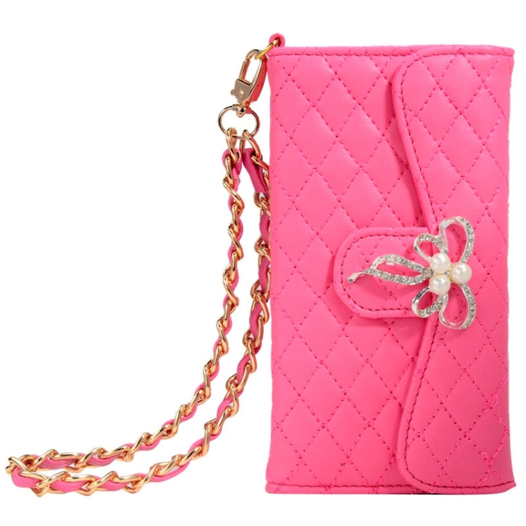 Plaid Texture Sheepskin Diamond-encrusted Bowknot Button Flip Leather Case with Card Slots & Wallet & Holder & Lanyards for iPhone 6 & 6S