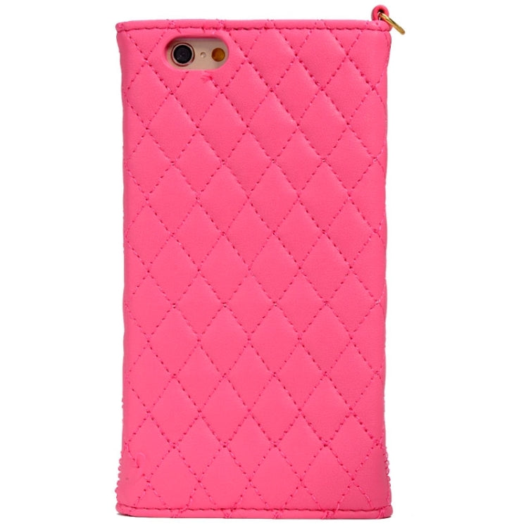 Plaid Texture Sheepskin Diamond-encrusted Bowknot Button Flip Leather Case with Card Slots & Wallet & Holder & Lanyards for iPhone 6 & 6S
