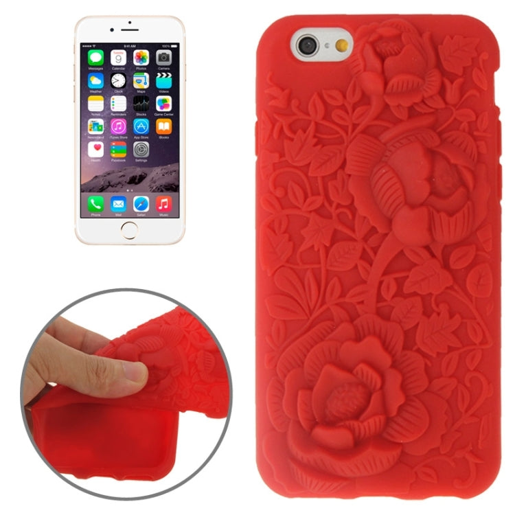 3D Rosa Multiflora Pattern Silicone Case for iPhone 6(Red)