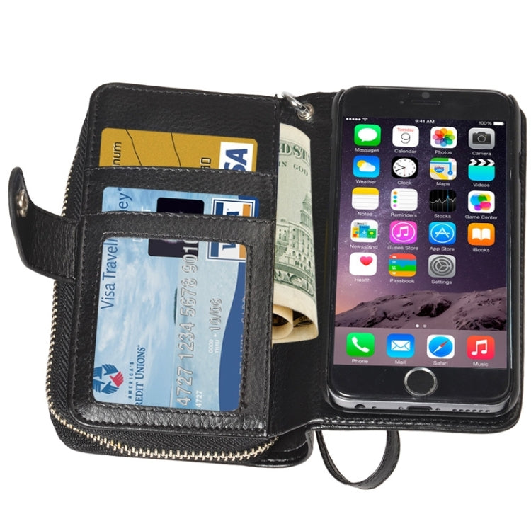 2 in 1 Separable Zipper Wallet Leather Case with Lanyard for iPhone 6