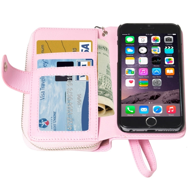 2 in 1 Separable Zipper Wallet Leather Case with Lanyard for iPhone 6