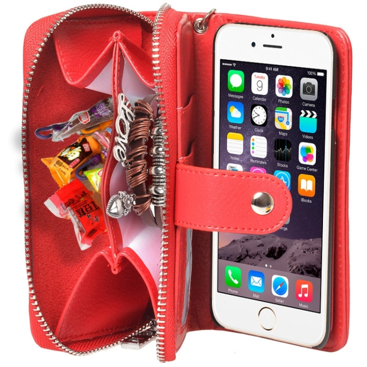 2 in 1 Separable Zipper Wallet Leather Case with Lanyard for iPhone 6