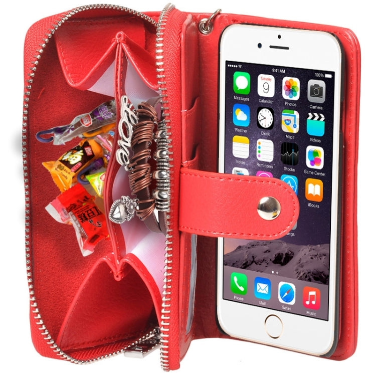 2 in 1 Separable Zipper Wallet Leather Case with Lanyard for iPhone 6
