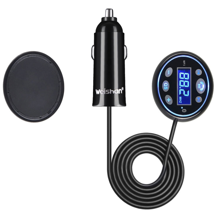 WEISHAN WBT-1105 Bluetooth FM Transmitter Hands-free Car Kit Music Control Radio Adapter, Car Charger, For iPhone, Galaxy, Sony, Lenovo, HTC, Huawei, and other Smartphones(Black)