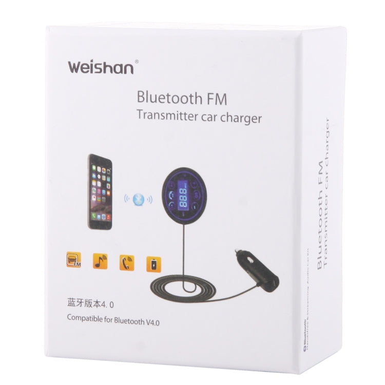 WEISHAN WBT-1105 Bluetooth FM Transmitter Hands-free Car Kit Music Control Radio Adapter, Car Charger, For iPhone, Galaxy, Sony, Lenovo, HTC, Huawei, and other Smartphones(Black)