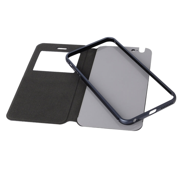 2 in 1 Metal Bumper Frame Horizontal Flip Leather Case with Caller ID Display and Holder for iPhone 6 & 6S