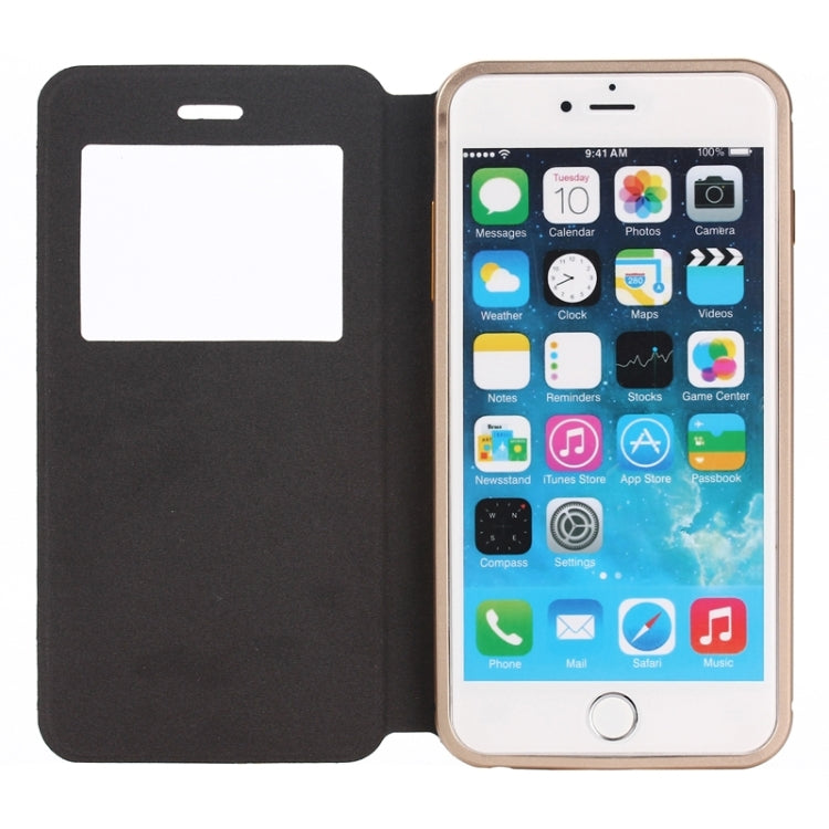 2 in 1 Metal Bumper Frame Horizontal Flip Leather Case with Caller ID Display and Holder for iPhone 6 & 6S