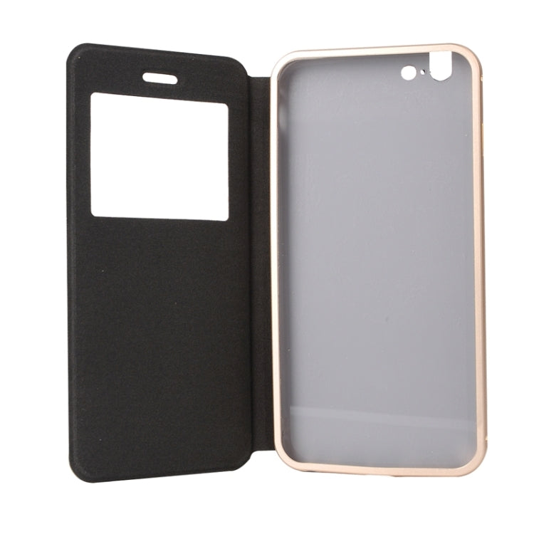 2 in 1 Metal Bumper Frame Horizontal Flip Leather Case with Caller ID Display and Holder for iPhone 6 & 6S