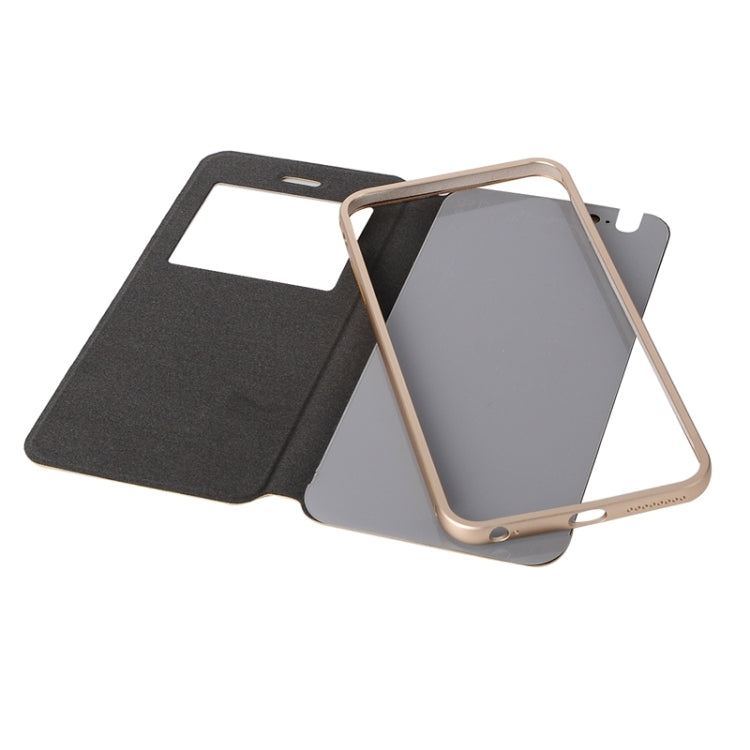 2 in 1 Metal Bumper Frame Horizontal Flip Leather Case with Caller ID Display and Holder for iPhone 6 & 6S