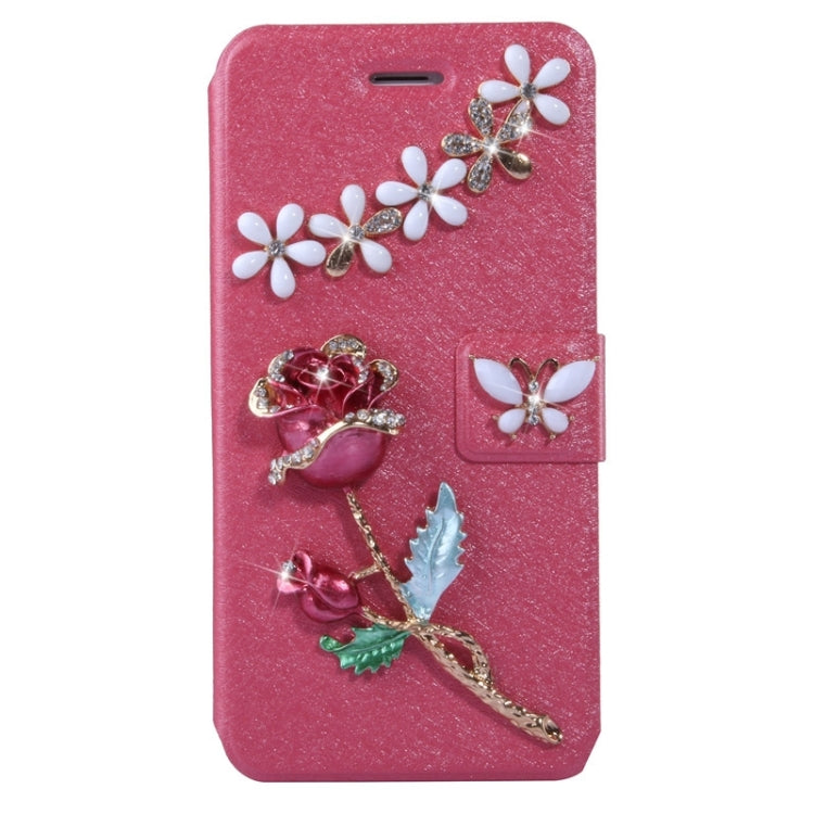 Natural Silk Texture & Stereoscopic Diamond Encrusted Rose Horizontal Flip Leather Case with Holder & Card Slot for iPhone 6