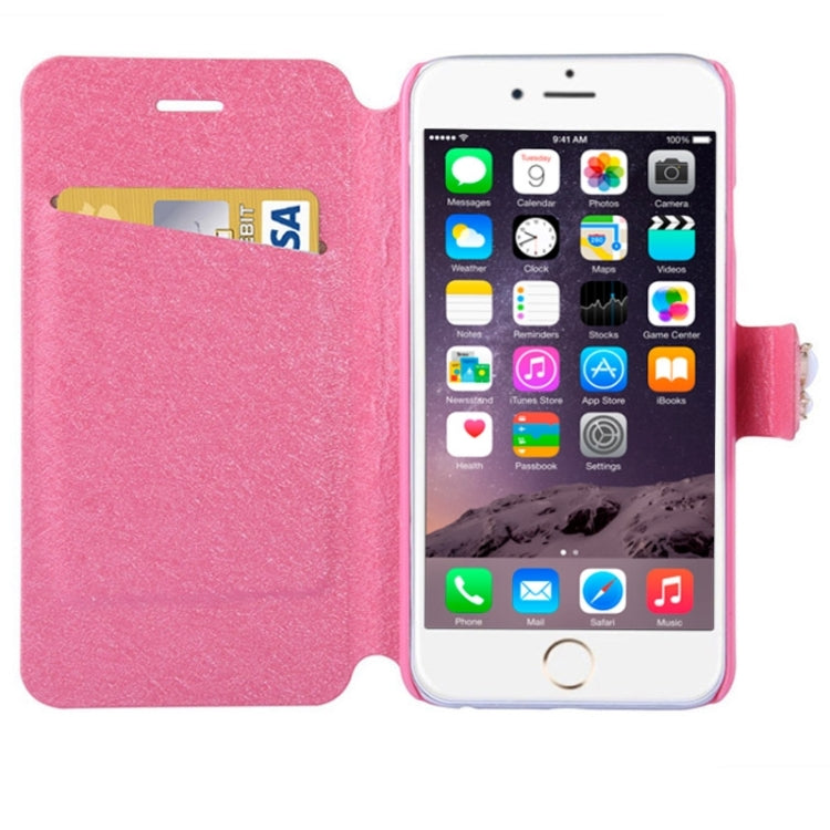 Natural Silk Texture & Stereoscopic Diamond Encrusted Rose Horizontal Flip Leather Case with Holder & Card Slot for iPhone 6
