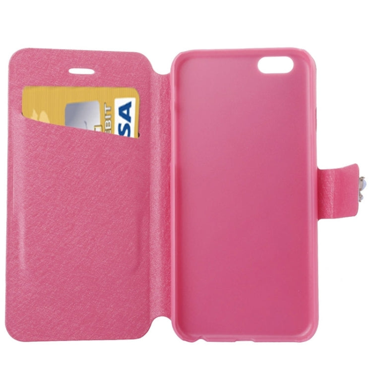 Natural Silk Texture & Stereoscopic Diamond Encrusted Rose Horizontal Flip Leather Case with Holder & Card Slot for iPhone 6