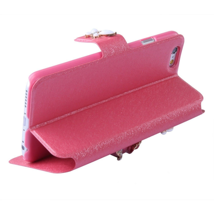 Natural Silk Texture & Stereoscopic Diamond Encrusted Rose Horizontal Flip Leather Case with Holder & Card Slot for iPhone 6