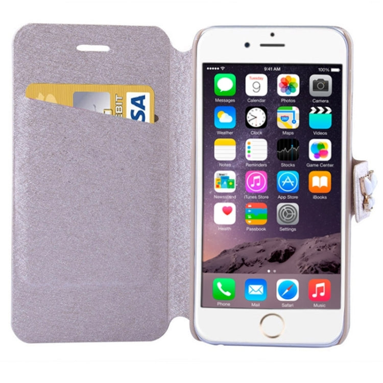 Natural Silk Texture & Stereoscopic Diamond Encrusted Rose Horizontal Flip Leather Case with Holder & Card Slot for iPhone 6