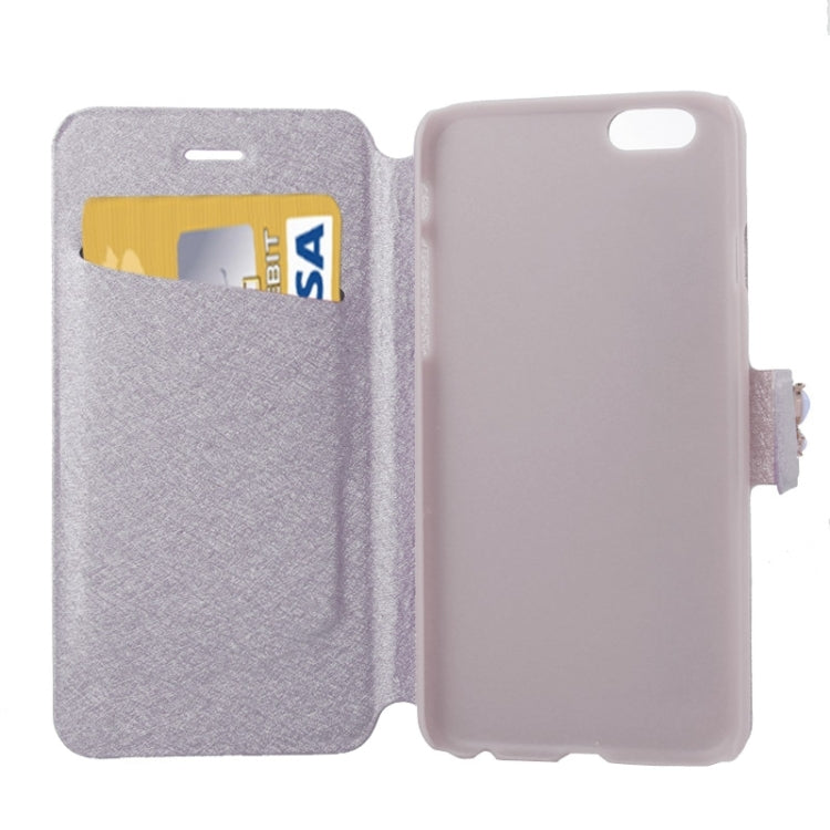 Natural Silk Texture & Stereoscopic Diamond Encrusted Rose Horizontal Flip Leather Case with Holder & Card Slot for iPhone 6