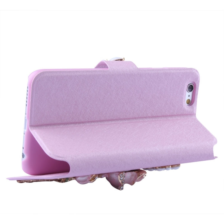 Natural Silk Texture & Stereoscopic Diamond Encrusted Rose Horizontal Flip Leather Case with Holder & Card Slot for iPhone 6