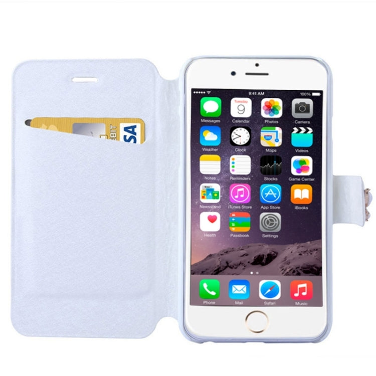 Natural Silk Texture & Stereoscopic Diamond Encrusted Rose Horizontal Flip Leather Case with Holder & Card Slot for iPhone 6
