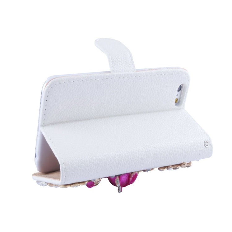 Crazy Horse Texture & Stereoscopic Diamond Encrusted Rose Horizontal Flip Leather Case with Holder & Card Slot for iPhone 6(White)