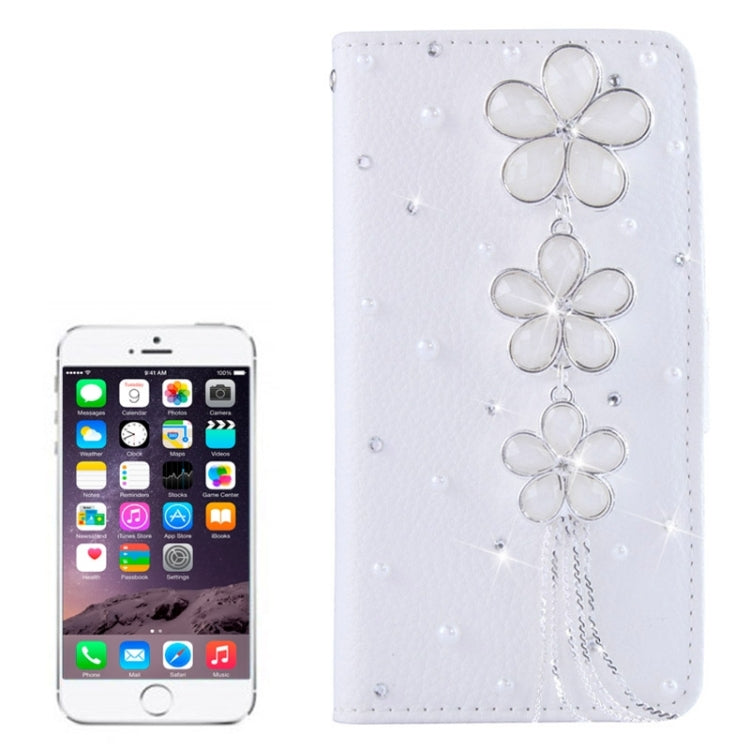 Crazy Horse Texture & Stereoscopic Diamond Encrusted Plum Horizontal Flip Leather Case with Card Slots for iPhone 6(White)