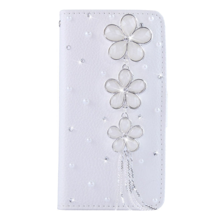 Crazy Horse Texture & Stereoscopic Diamond Encrusted Plum Horizontal Flip Leather Case with Card Slots for iPhone 6(White)
