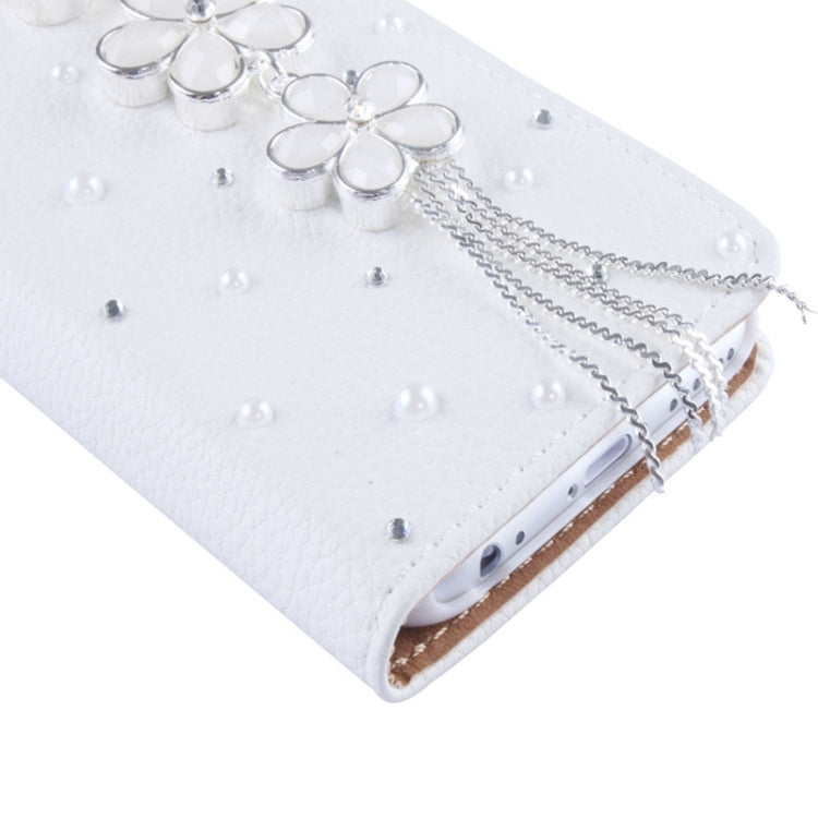 Crazy Horse Texture & Stereoscopic Diamond Encrusted Plum Horizontal Flip Leather Case with Card Slots for iPhone 6(White)