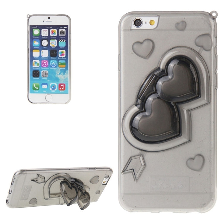 3D Love Heart Pattern TPU Protective Case with Holder & Lanyard for iPhone 6 & 6S
