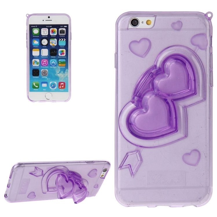 3D Love Heart Pattern TPU Protective Case with Holder & Lanyard for iPhone 6 & 6S