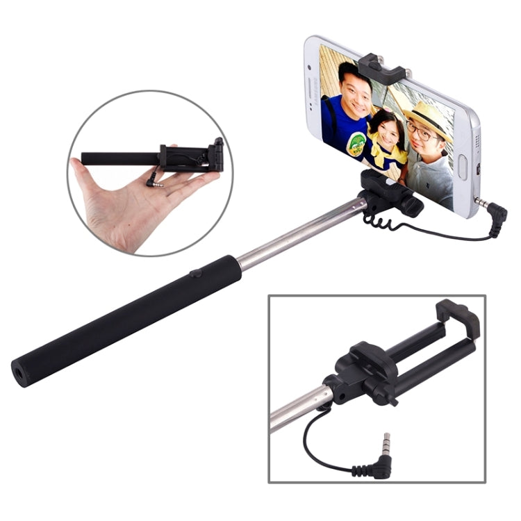 Wire Controlled Metal Selfie Stick Monopod Folding Extendable Plam Handheld Holder for iOS & Android Phone, Folded Length: 16.6cm, Max Extension Length: 63.7cm