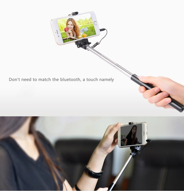 Wire Controlled Metal Selfie Stick Monopod Folding Extendable Plam Handheld Holder for iOS & Android Phone, Folded Length: 16.6cm, Max Extension Length: 63.7cm