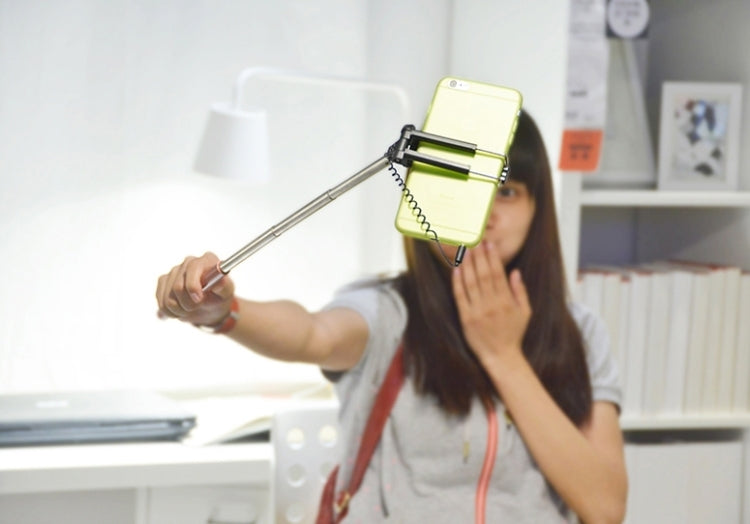 Wire Controlled Metal Selfie Stick Monopod Folding Extendable Plam Handheld Holder for iOS & Android Phone, Folded Length: 16.6cm, Max Extension Length: 63.7cm