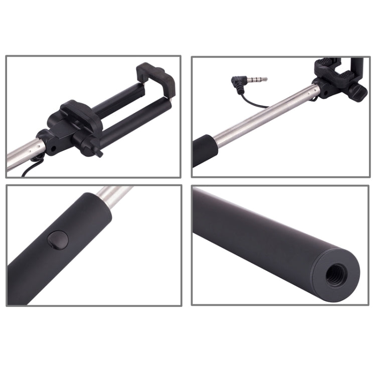 Wire Controlled Metal Selfie Stick Monopod Folding Extendable Plam Handheld Holder for iOS & Android Phone, Folded Length: 16.6cm, Max Extension Length: 63.7cm